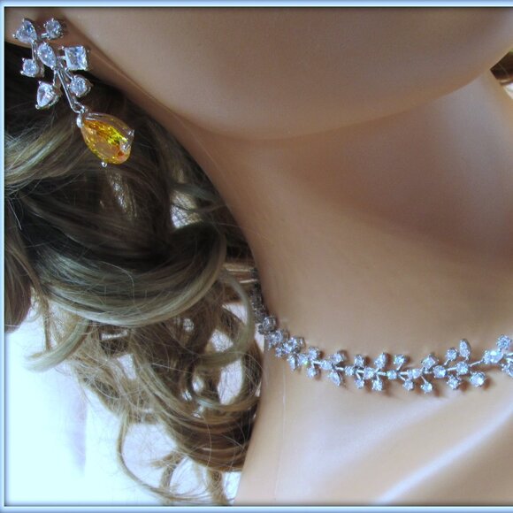 Citrine pear cut gemstone ladies Necklace Earrings Set For Brides party Weddings - Picture 5 of 8